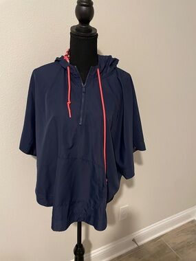 AERIE-Navy Pullover Hood XS/S windbreaker with Coral Drawstrings